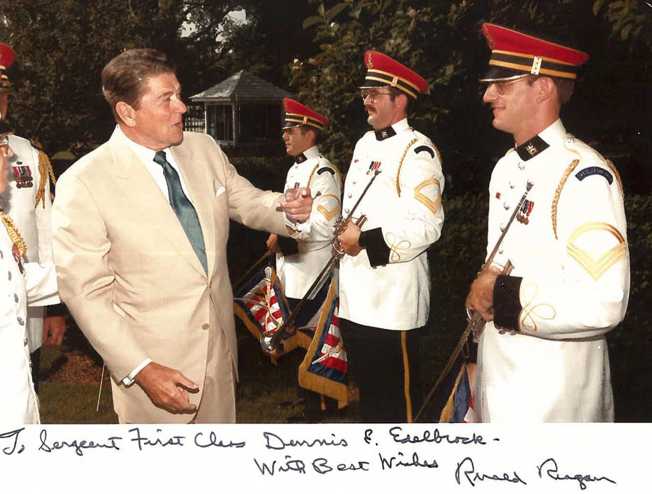 A signed photo from Ronald Reagan to Sergeant First Class Dennis E. Edelbrock