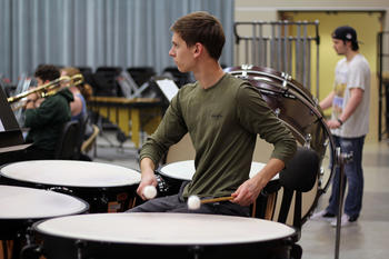 Music student playing percussion